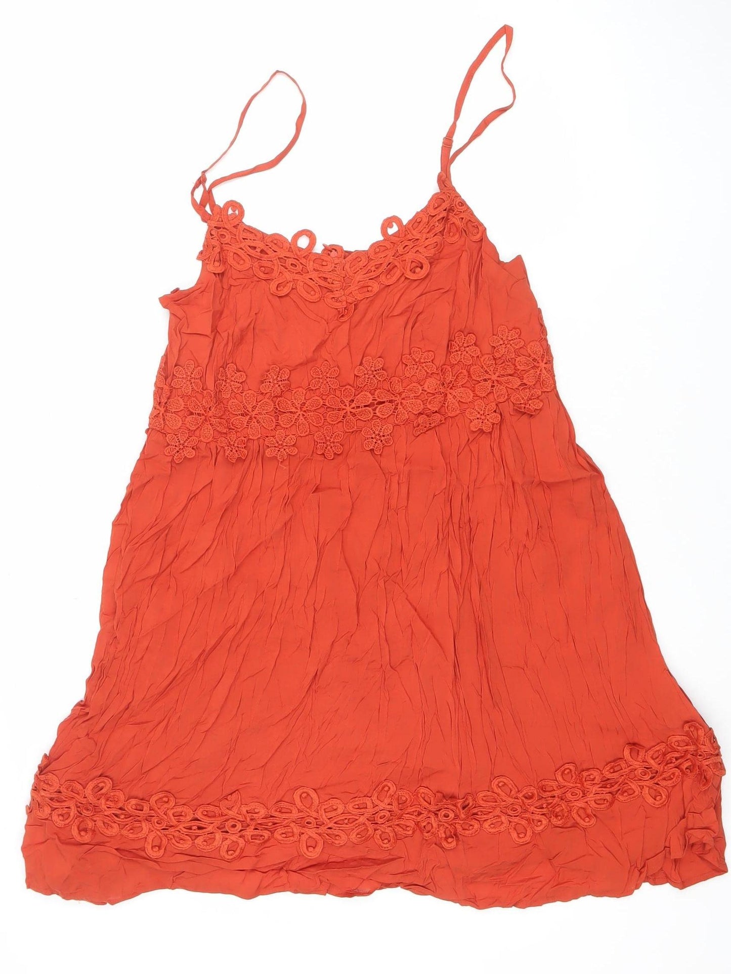 Boohoo Women’s Orange Crochet Slip Dress Size 14 Summer Boho Style