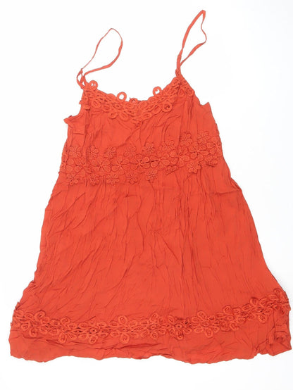 Boohoo Women’s Orange Crochet Slip Dress Size 14 Summer Boho Style