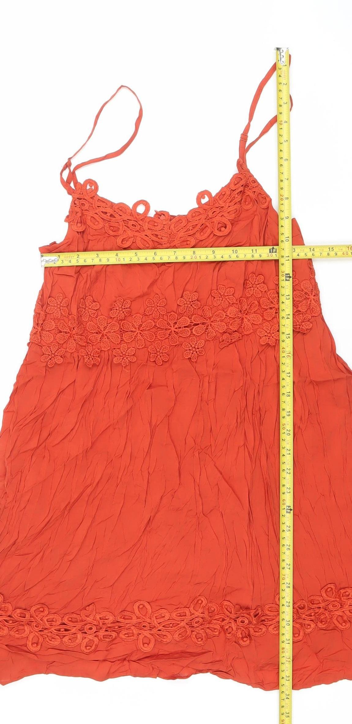 Boohoo Women’s Orange Crochet Slip Dress Size 14 Summer Boho Style