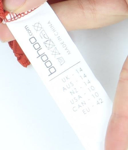 Boohoo Women’s Orange Crochet Slip Dress Size 14 Summer Boho Style