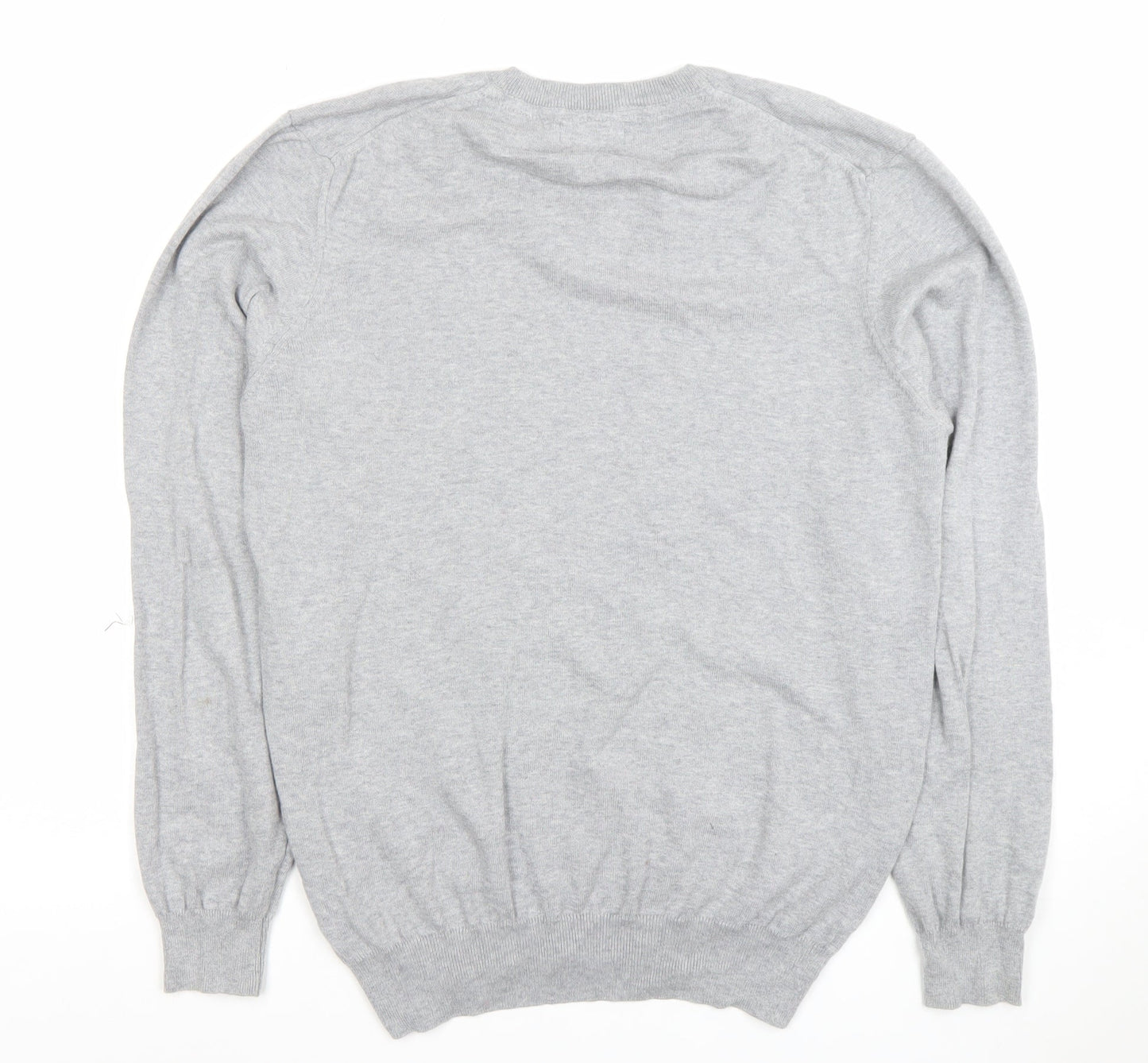 Farah Men's Grey Cotton V-Neck Jumper Size M Lightweight Knit