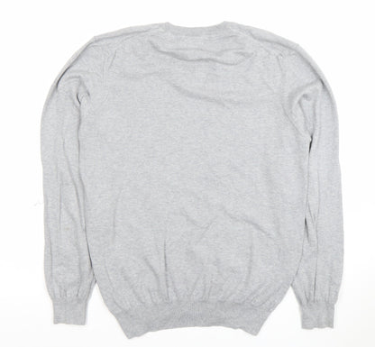 Farah Men's Grey Cotton V-Neck Jumper Size M Lightweight Knit