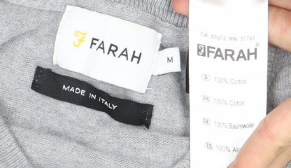 Farah Men's Grey Cotton V-Neck Jumper Size M Lightweight Knit