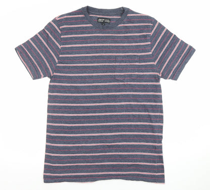 Sandstone & Co Men’s Navy Striped Cotton Blend Crew Neck T-Shirt Small