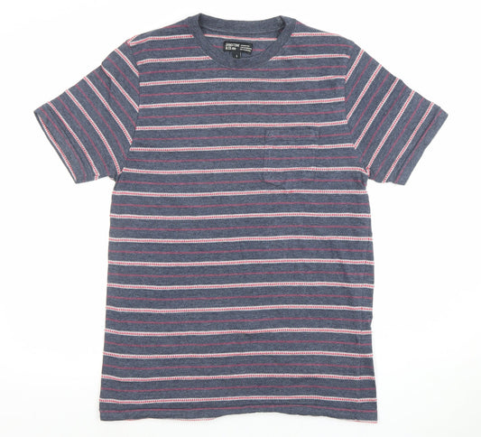 Sandstone & Co Men’s Navy Striped Cotton Blend Crew Neck T-Shirt Small