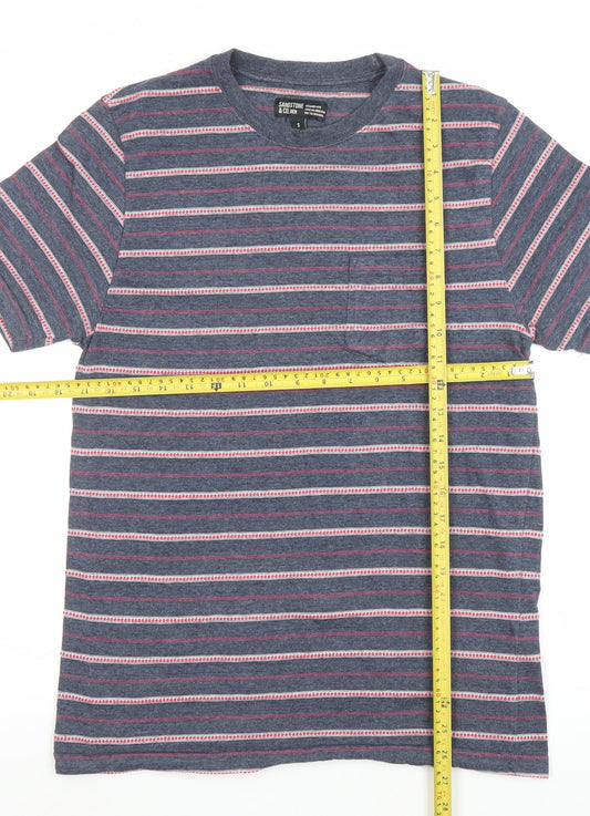 Sandstone & Co Men’s Navy Striped Cotton Blend Crew Neck T-Shirt Small