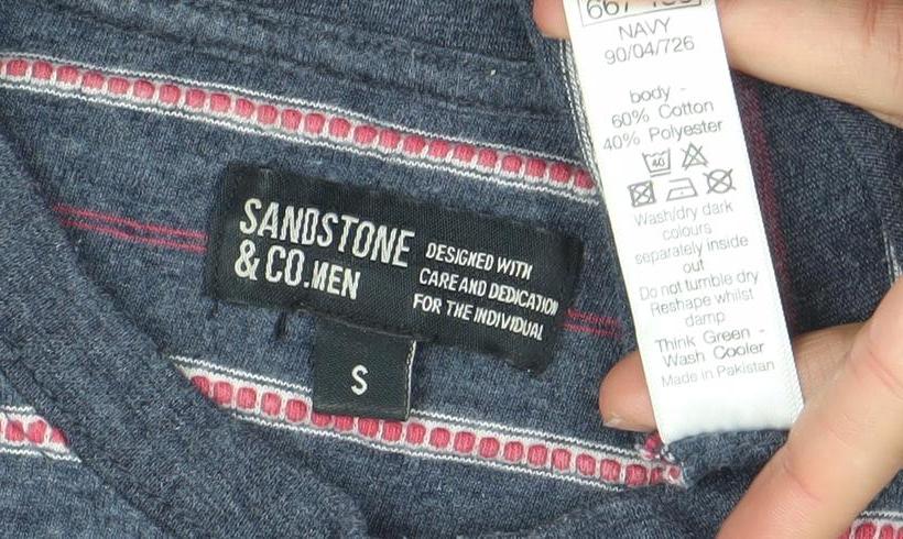 Sandstone & Co Men’s Navy Striped Cotton Blend Crew Neck T-Shirt Small