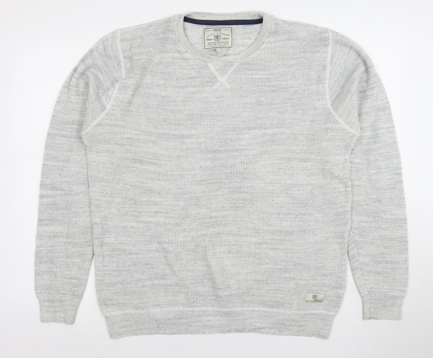 Next Mens Grey Waffle Knit Cotton Blend Crew Neck Jumper Size L