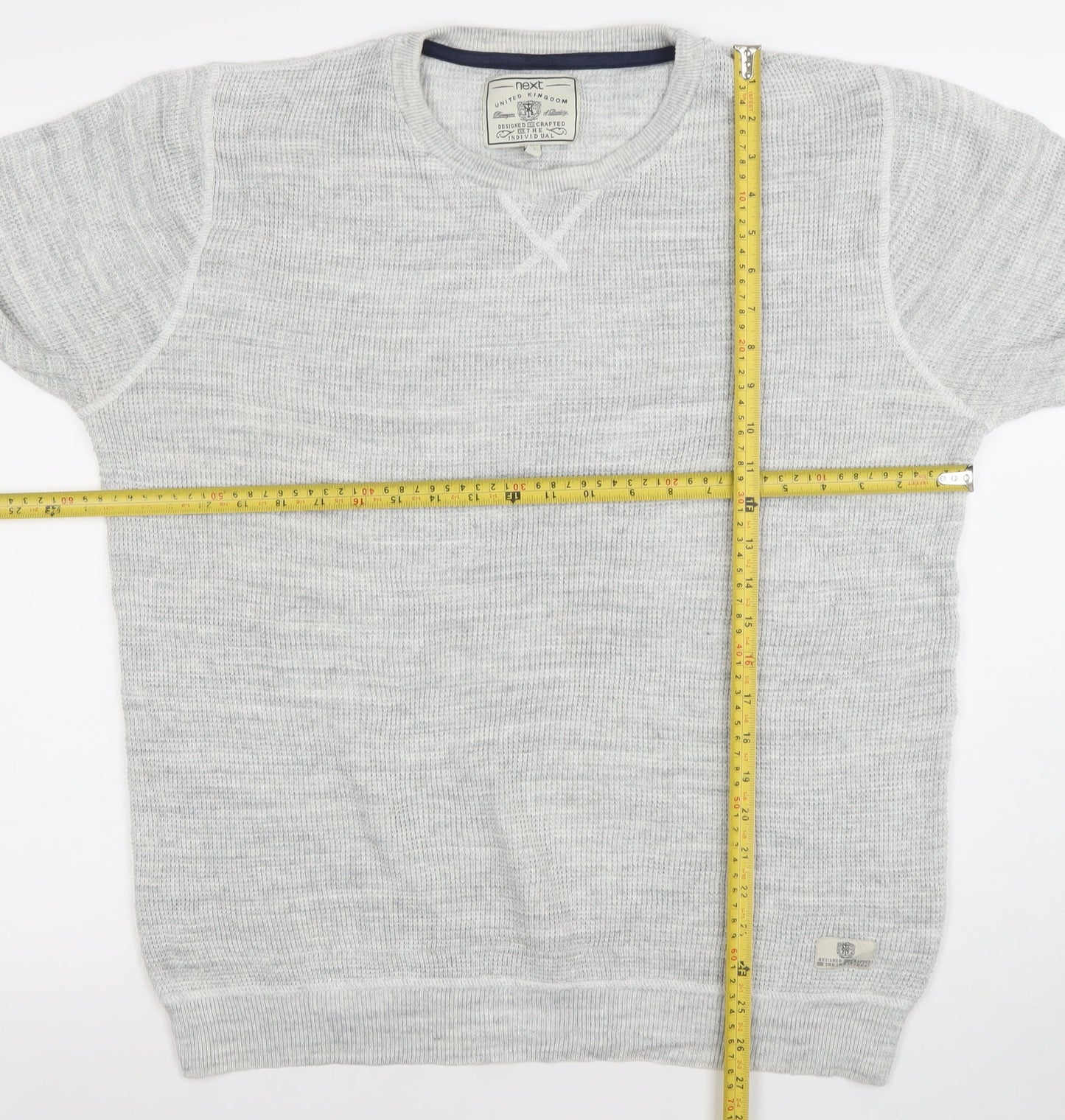 Next Mens Grey Waffle Knit Cotton Blend Crew Neck Jumper Size L