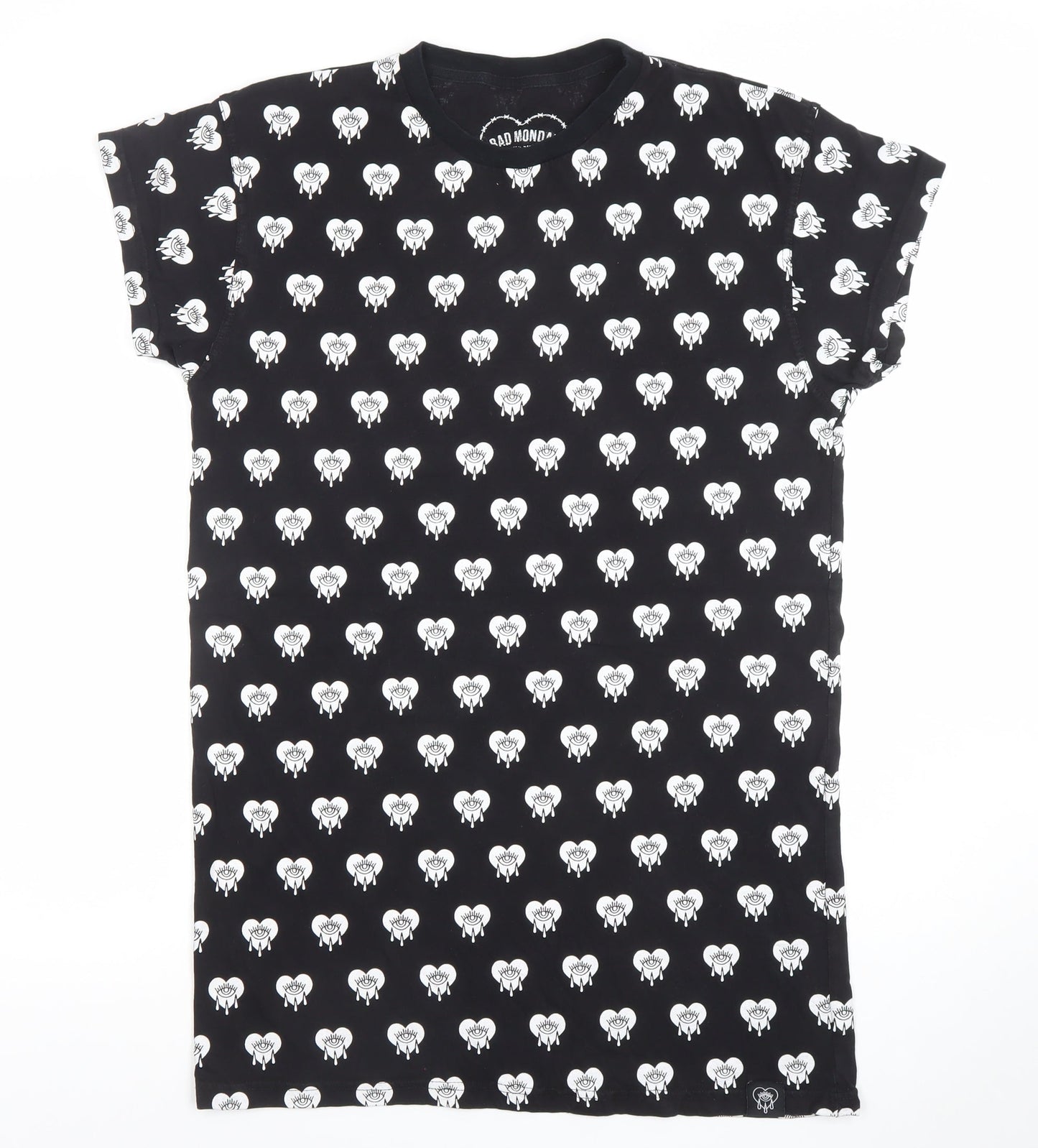 Bad Monday Womens Black Graphic T-Shirt Dress Size 10