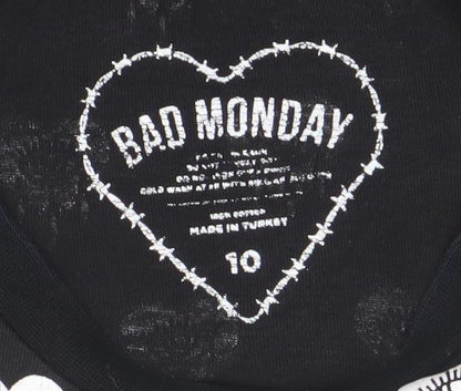 Bad Monday Womens Black Graphic T-Shirt Dress Size 10