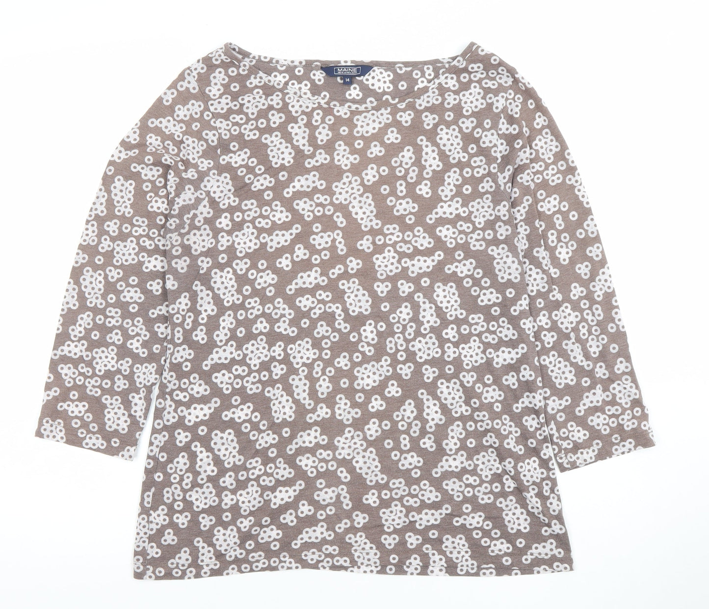 Maine New England Women Brown Floral Boat Neck 3/4 Sleeve T-Shirt Size 14