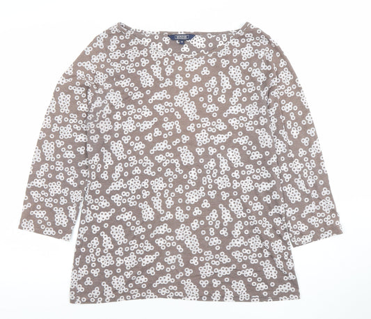 Maine New England Women Brown Floral Boat Neck 3/4 Sleeve T-Shirt Size 14