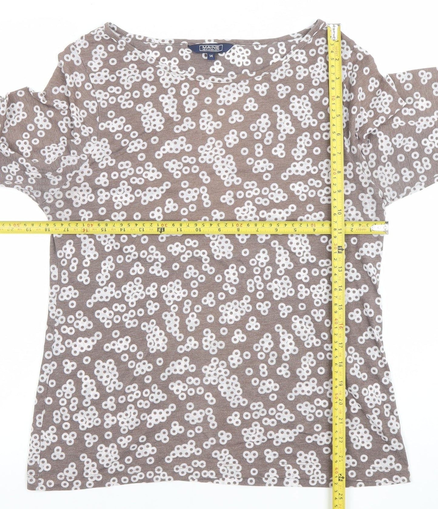 Maine New England Women Brown Floral Boat Neck 3/4 Sleeve T-Shirt Size 14