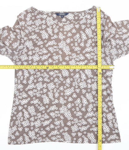 Maine New England Women Brown Floral Boat Neck 3/4 Sleeve T-Shirt Size 14