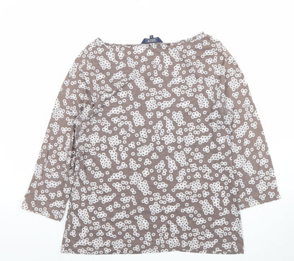 Maine New England Women Brown Floral Boat Neck 3/4 Sleeve T-Shirt Size 14