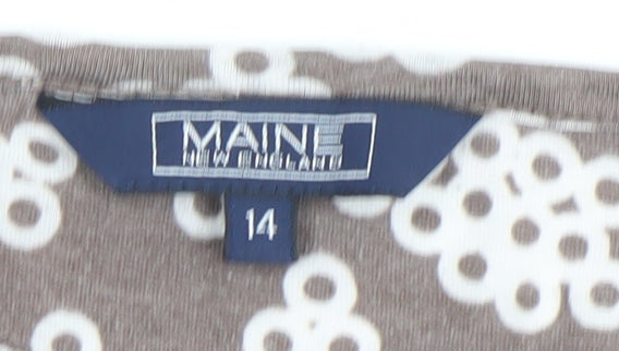 Maine New England Women Brown Floral Boat Neck 3/4 Sleeve T-Shirt Size 14