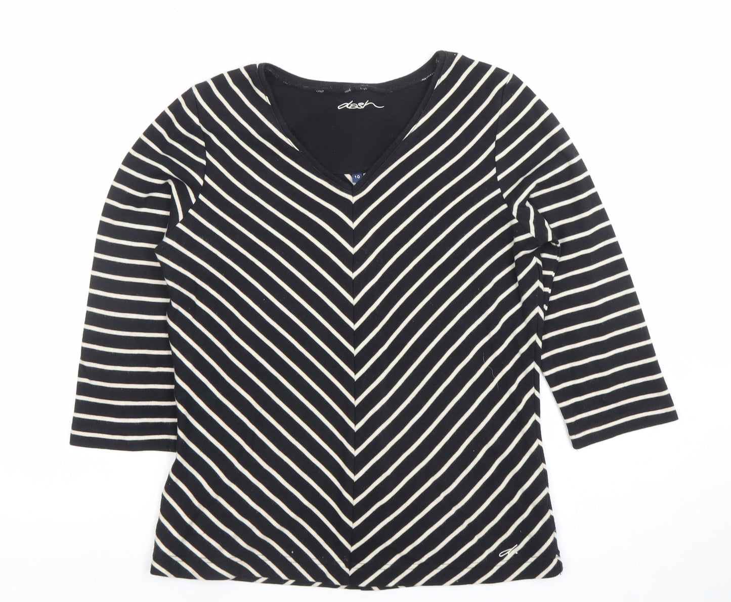 Dash Women’s Black Striped V-Neck 3/4 Sleeve Jersey Top Size 10