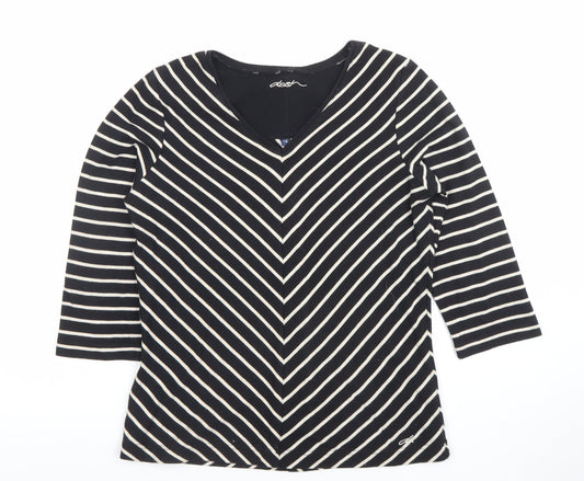 Dash Women’s Black Striped V-Neck 3/4 Sleeve Jersey Top Size 10