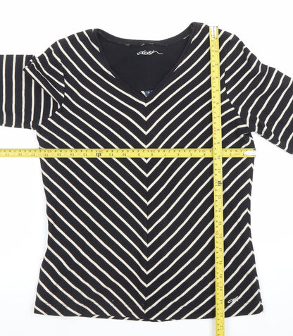 Dash Women’s Black Striped V-Neck 3/4 Sleeve Jersey Top Size 10