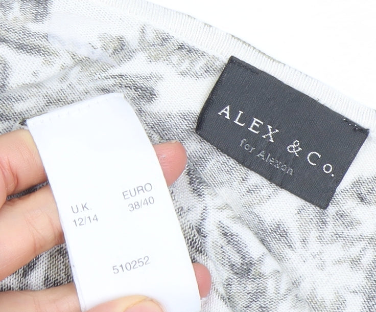 Alex & Co. Women’s Grey Floral Knit Short Sleeve T-Shirt UK 12/14