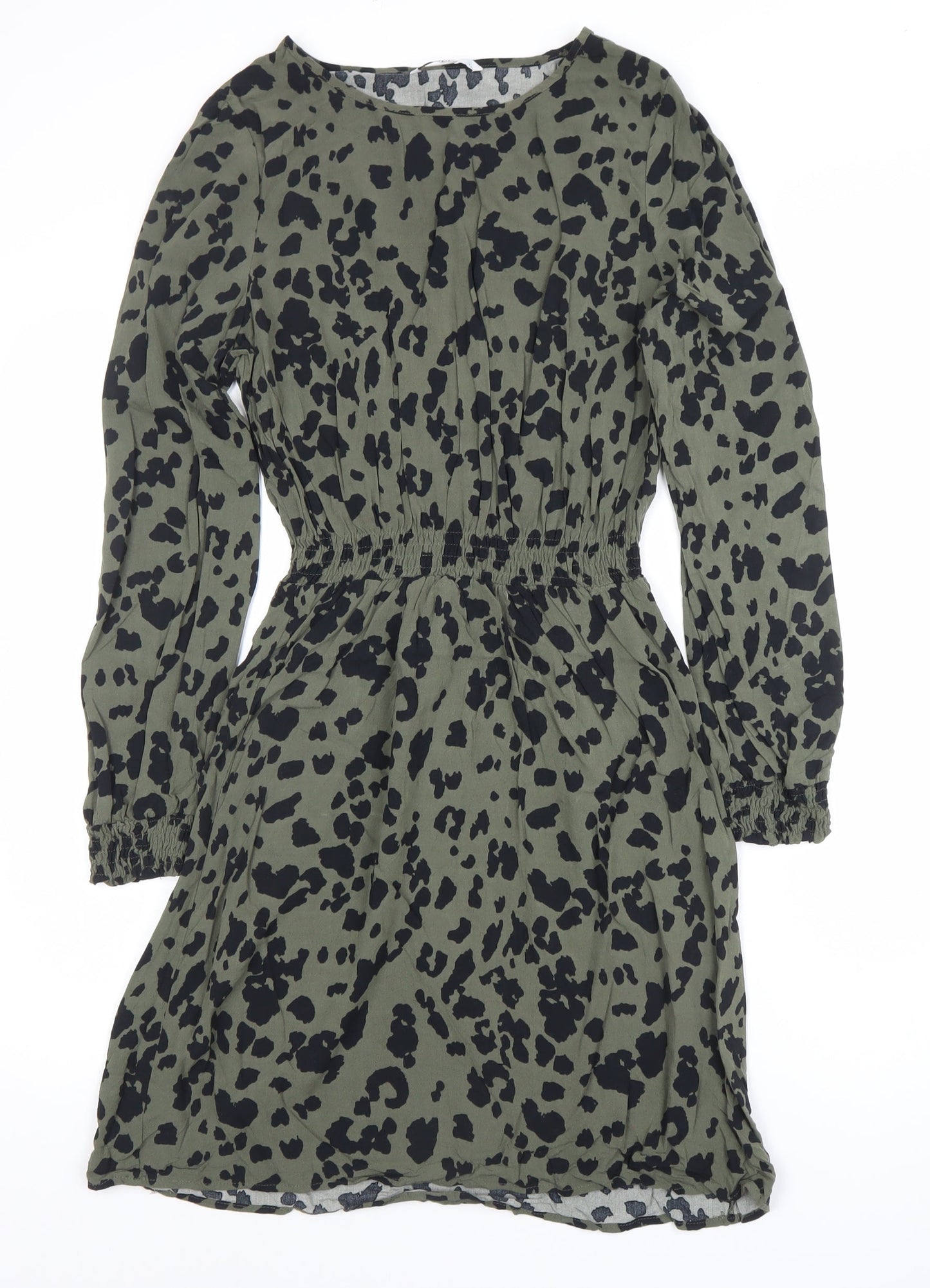 ONLY Women's Green Animal Print Long Sleeve A-Line Dress Size 8