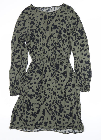 ONLY Women's Green Animal Print Long Sleeve A-Line Dress Size 8