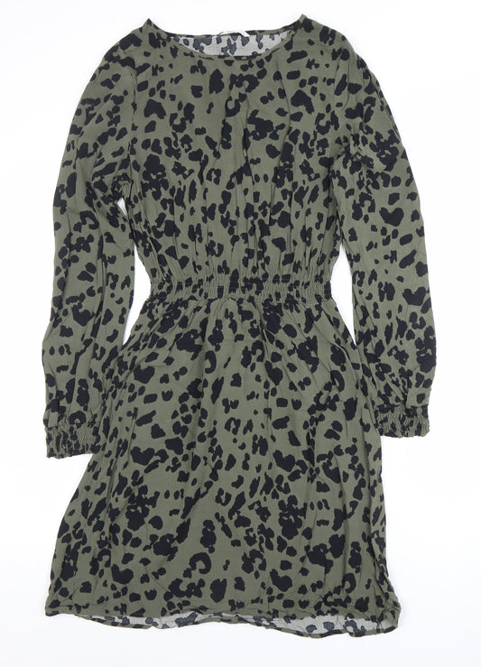 ONLY Women's Green Animal Print Long Sleeve A-Line Dress Size 8