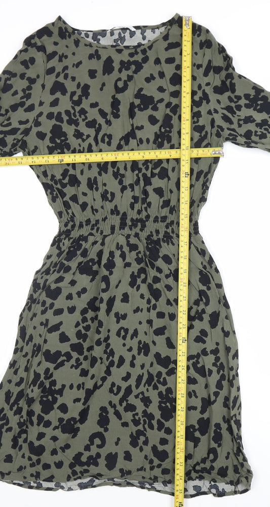 ONLY Women's Green Animal Print Long Sleeve A-Line Dress Size 8