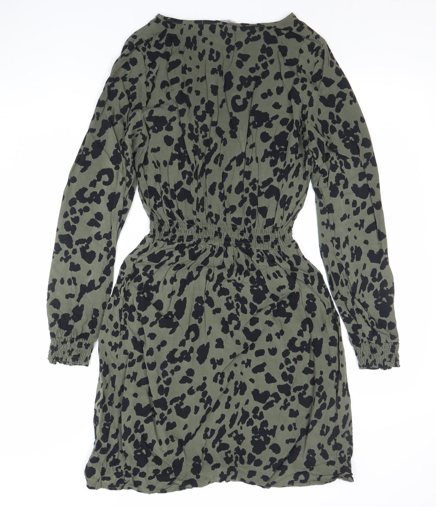 ONLY Women's Green Animal Print Long Sleeve A-Line Dress Size 8
