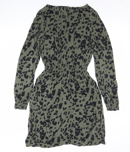 ONLY Women's Green Animal Print Long Sleeve A-Line Dress Size 8