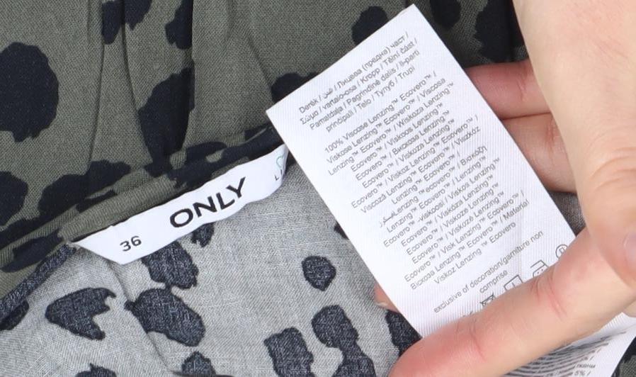 ONLY Women's Green Animal Print Long Sleeve A-Line Dress Size 8