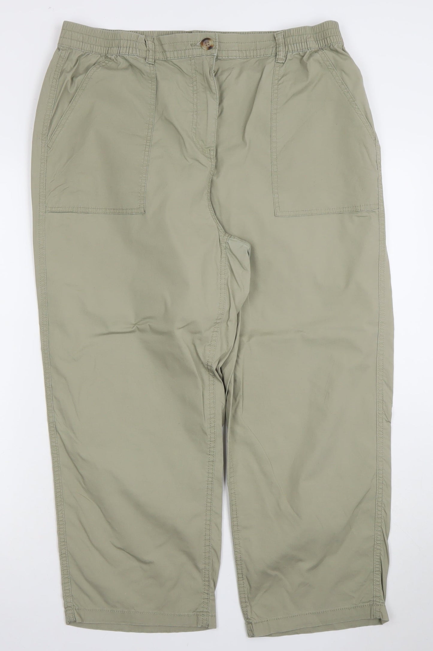 Dunnes Stores Mens Khaki Green Chino Cotton Elastic Waist Trousers Size 16