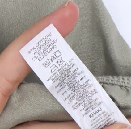 Dunnes Stores Mens Khaki Green Chino Cotton Elastic Waist Trousers Size 16