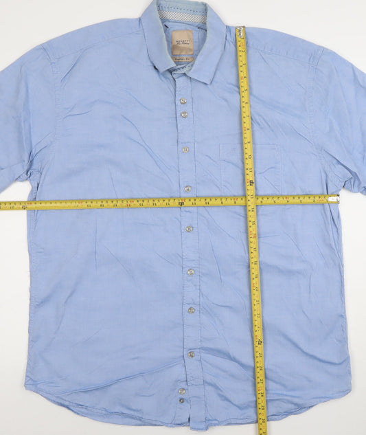 Benetti Men's Blue Cotton Short Sleeve Button-Up Shirt XL Comfort Fit