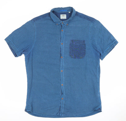 River Island Men's Blue Short Sleeve Button-Up Cotton Shirt M