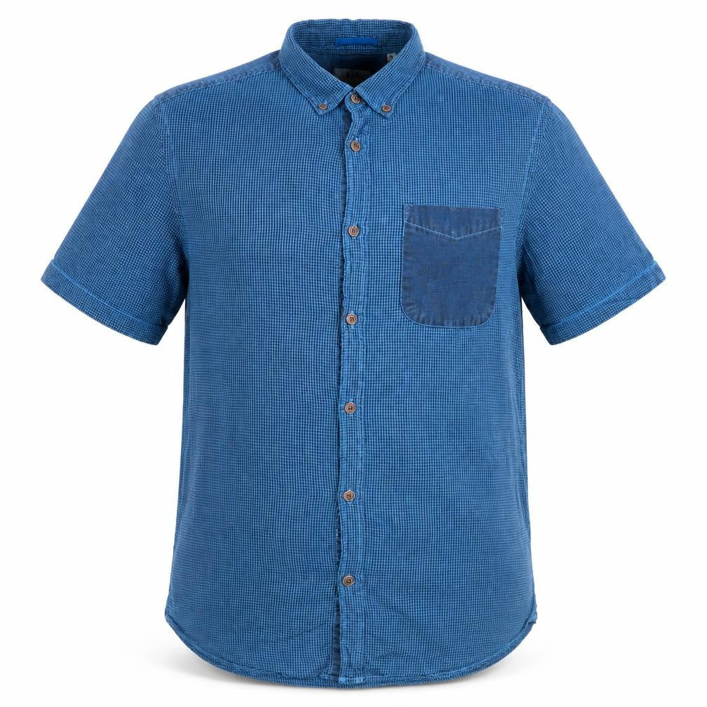 River Island Men's Blue Short Sleeve Button-Up Cotton Shirt M