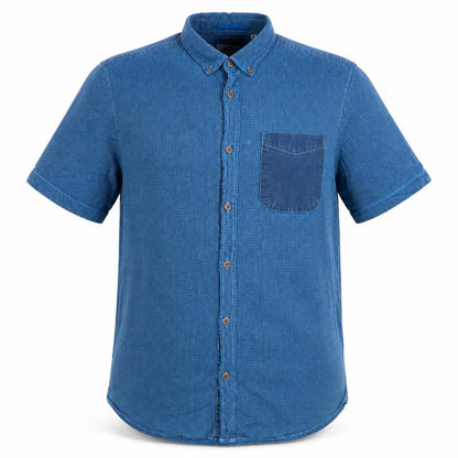 River Island Men's Blue Short Sleeve Button-Up Cotton Shirt M