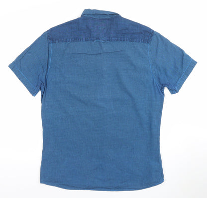 River Island Men's Blue Short Sleeve Button-Up Cotton Shirt M