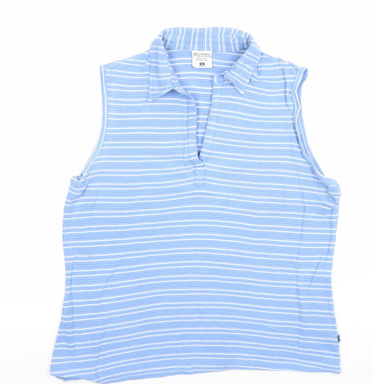 Columbia Womens Blue Striped Sleeveless Cotton Polo Top XL