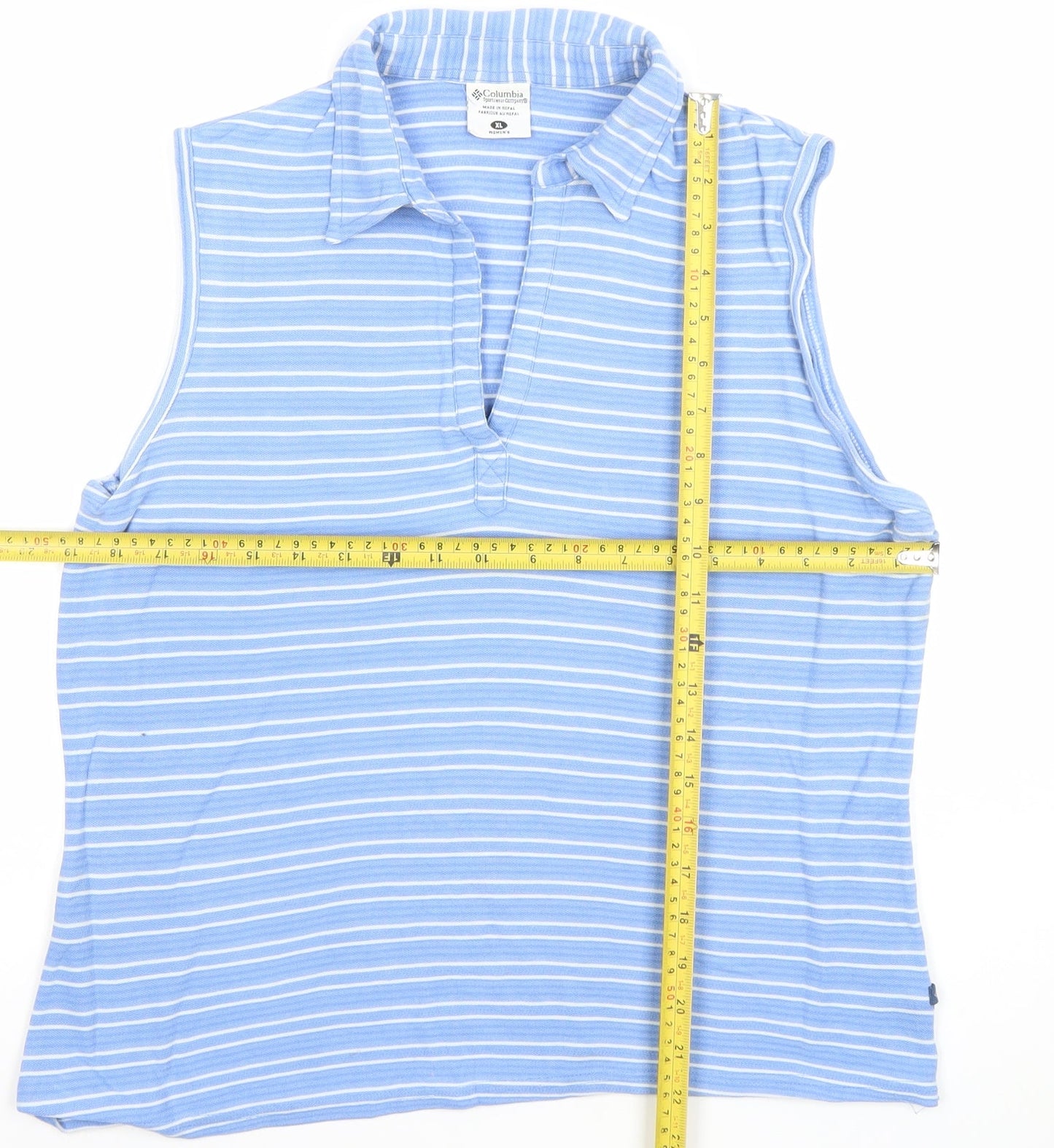 Columbia Womens Blue Striped Sleeveless Cotton Polo Top XL