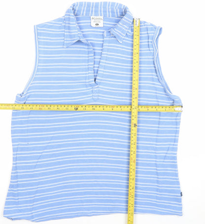 Columbia Womens Blue Striped Sleeveless Cotton Polo Top XL