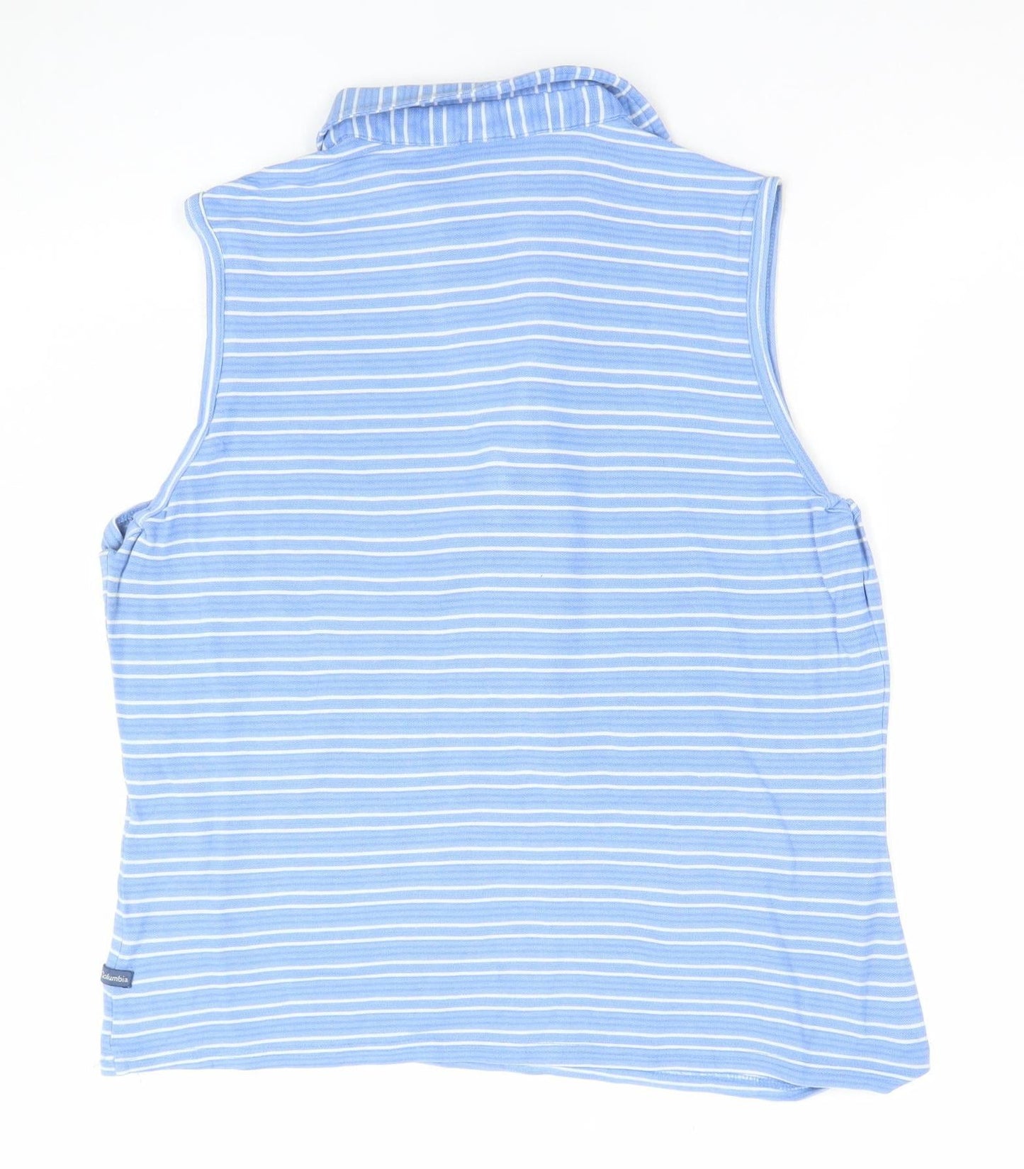 Columbia Womens Blue Striped Sleeveless Cotton Polo Top XL