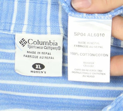 Columbia Womens Blue Striped Sleeveless Cotton Polo Top XL