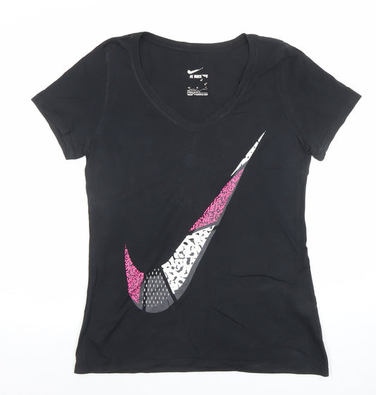 Nike Women's Black V-Neck Sports Graphic T-Shirt Size M