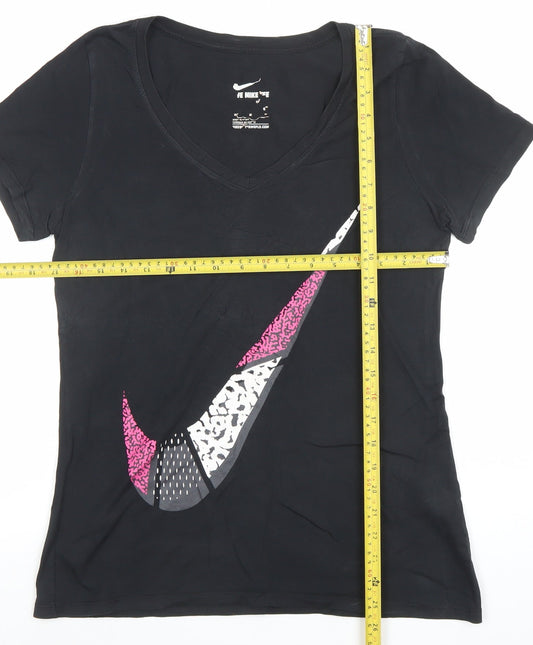 Nike Women's Black V-Neck Sports Graphic T-Shirt Size M