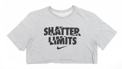 Nike Women's Grey Cropped Dri-FIT T-Shirt Size L Casual Sports Tee