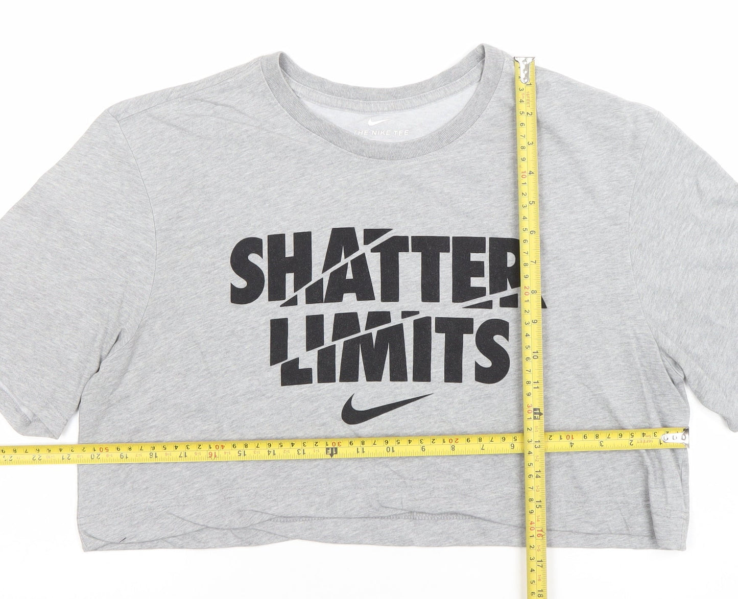 Nike Women's Grey Cropped Dri-FIT T-Shirt Size L Casual Sports Tee