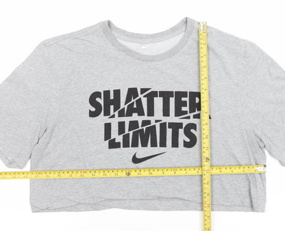 Nike Women's Grey Cropped Dri-FIT T-Shirt Size L Casual Sports Tee
