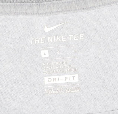 Nike Women's Grey Cropped Dri-FIT T-Shirt Size L Casual Sports Tee